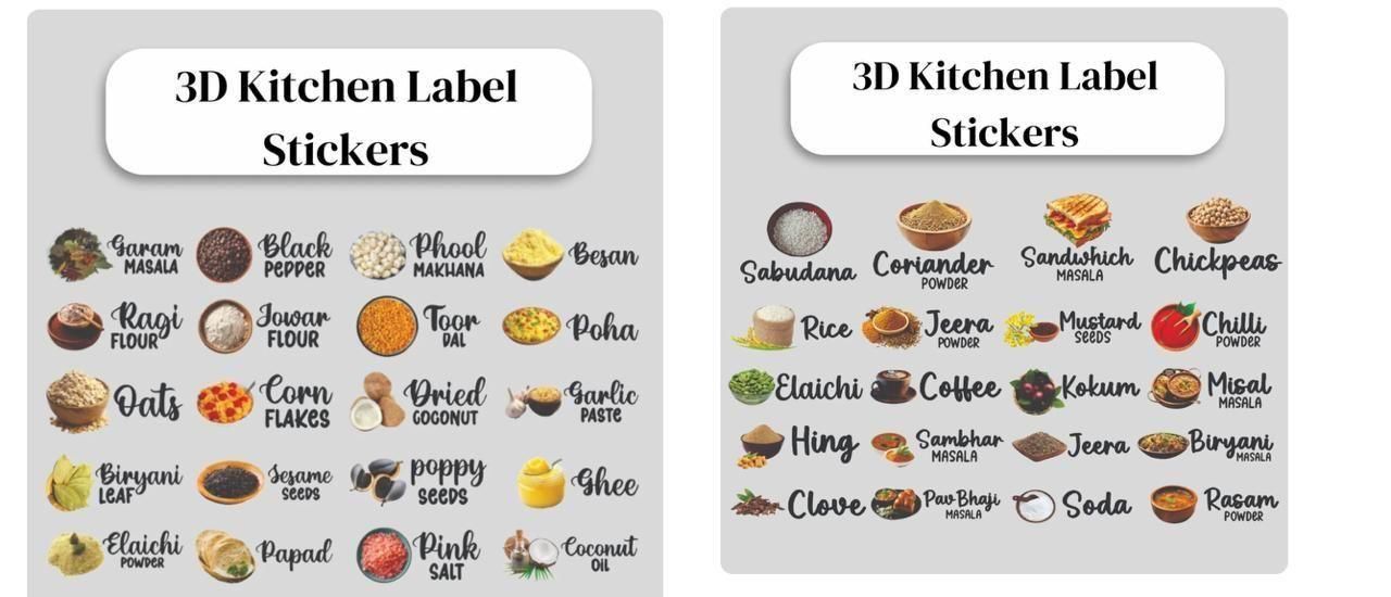 3D Waterproof Kitchen Label Stickers (Pack of 60,120,180 Stickers)