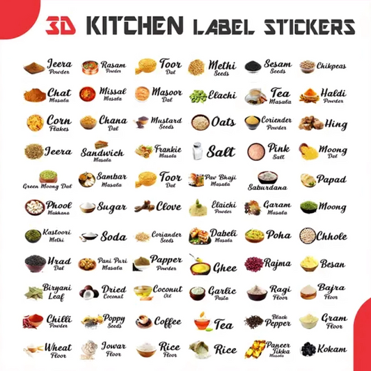 3D Waterproof Kitchen Label Stickers (Pack of 60,120,180 Stickers)